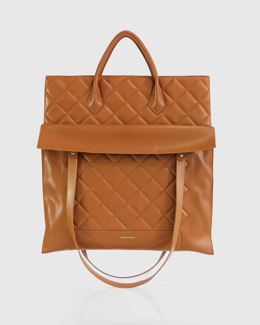 Belle & Bloom Women's Camel Quilted Leather Tote Bag - Lost Lovers Design