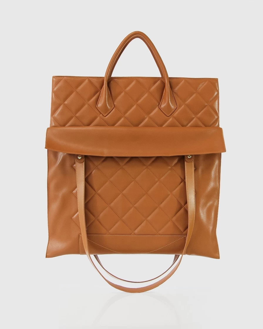 Belle & Bloom Women's Camel Quilted Leather Tote Bag - Lost Lovers Design