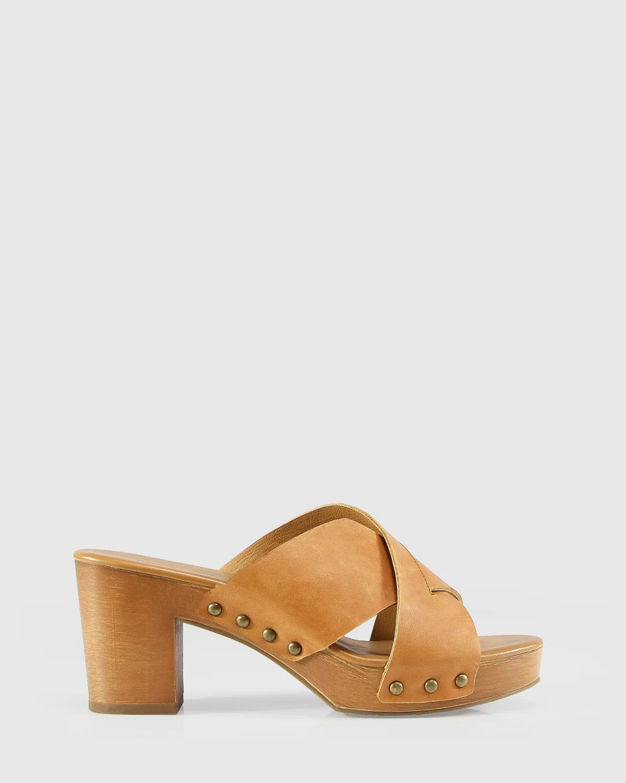 Belle & Bloom Women's Midtown Tan Clog Mules - Comfortable Slip-On Shoes