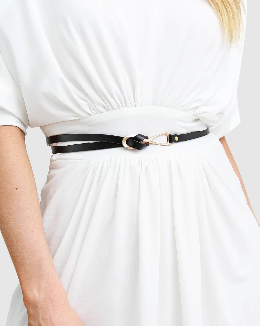Belle & Bloom Women's Black Leather Tie Belt - London Mood Style