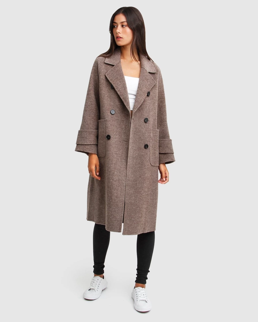 Belle & Bloom Women's Rumour Has It Oversized Wool Blend Coat in Walnut - Warm Winter Trench Coat