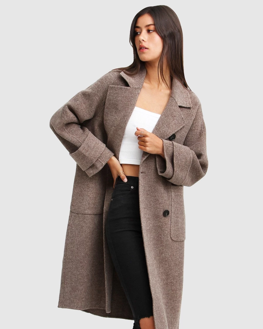 Belle & Bloom Women's Rumour Has It Oversized Wool Blend Coat in Walnut - Warm Winter Trench Coat
