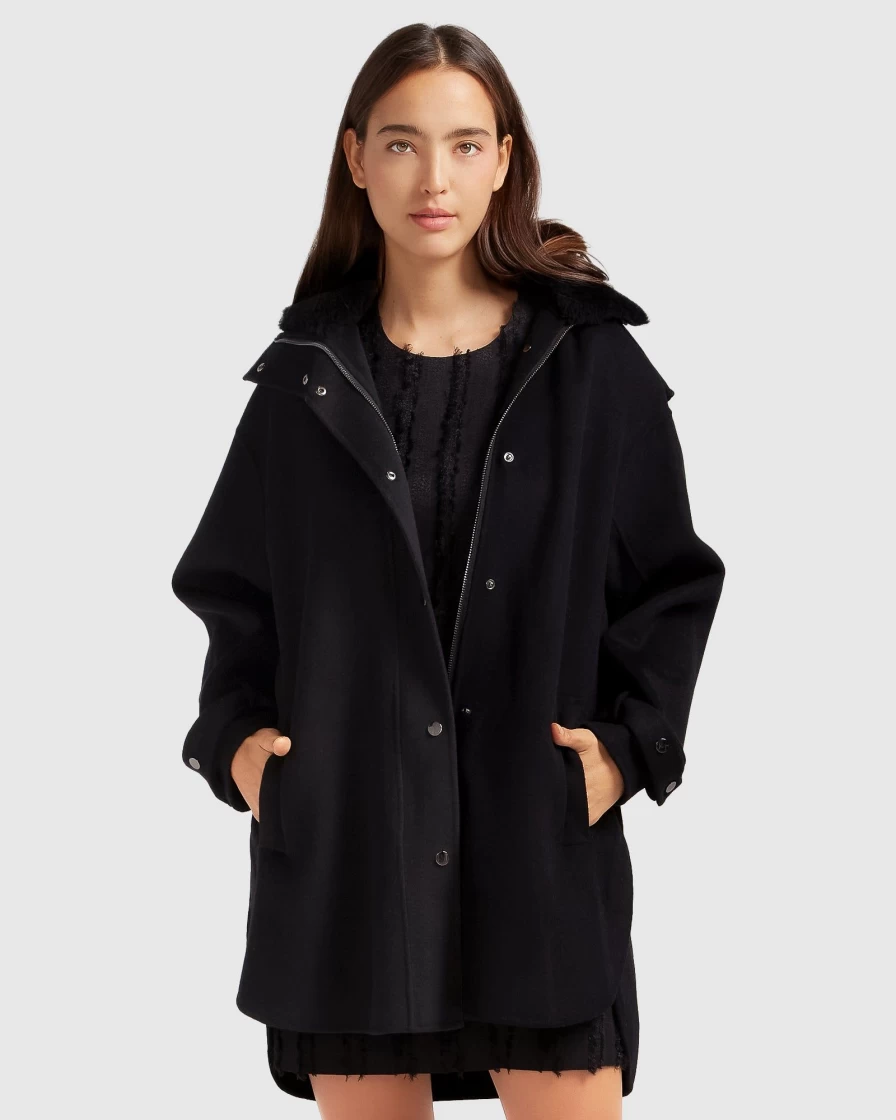 Belle & Bloom Women's Black Detachable Hooded Coat - Heavy Hearted Style