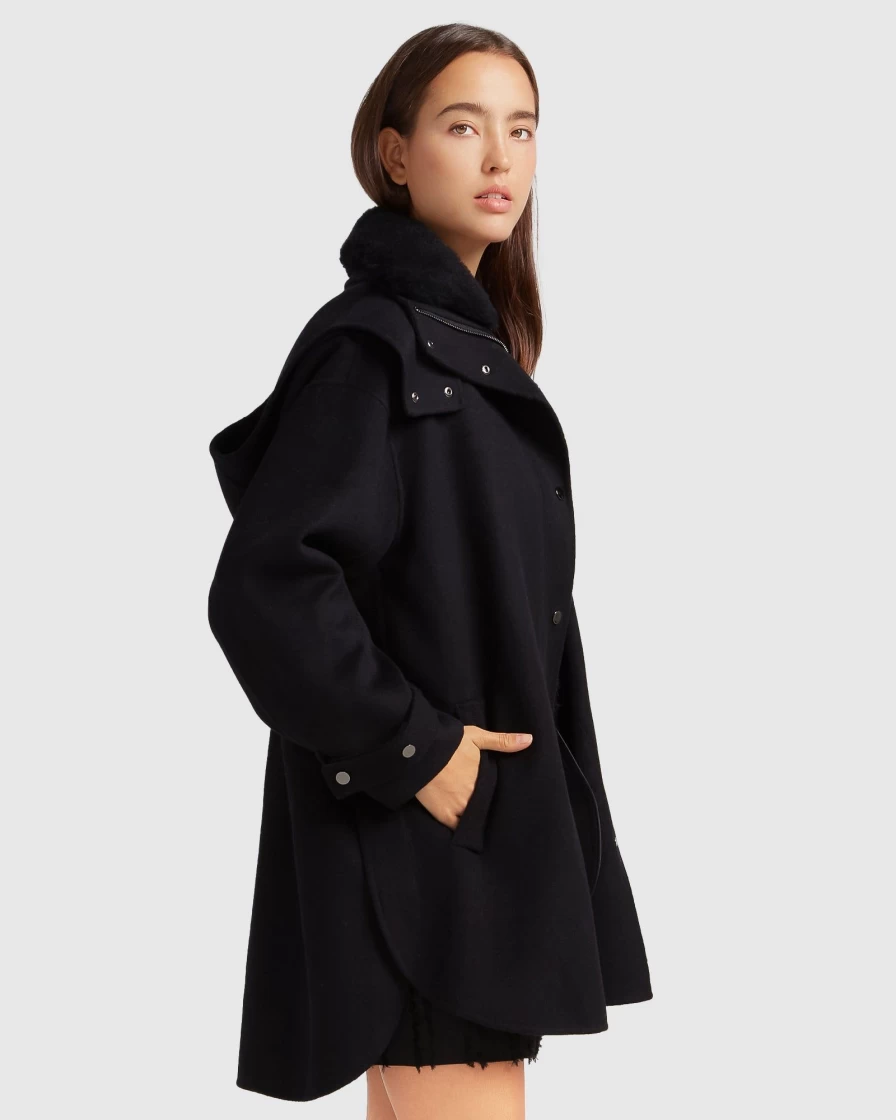 Belle & Bloom Women's Heavy Hearted Detachable Hooded Trench Coat - Black Outerwear for Women