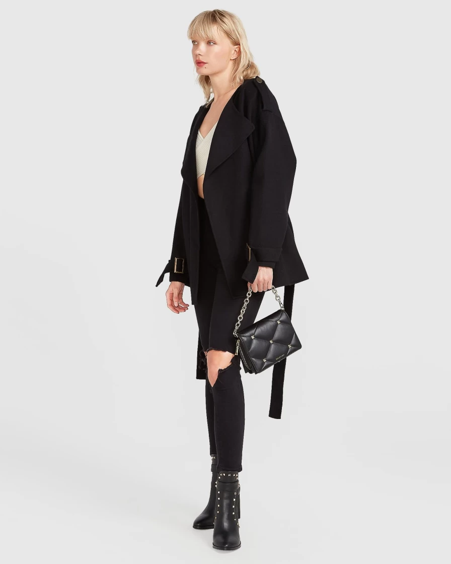 Belle & Bloom Women's Let Me Go Collarless Coat - Black Stylish Outerwear
