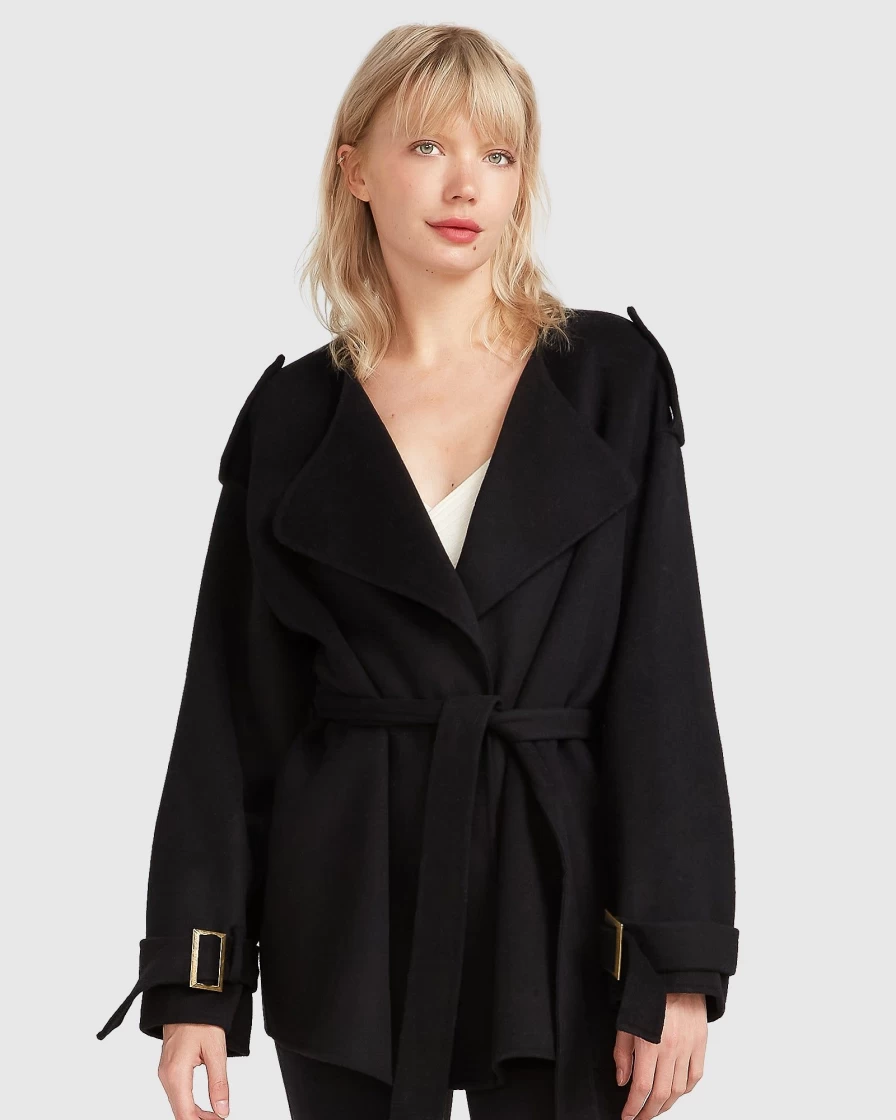 Belle & Bloom Women's Let Me Go Collarless Coat - Black Stylish Outerwear