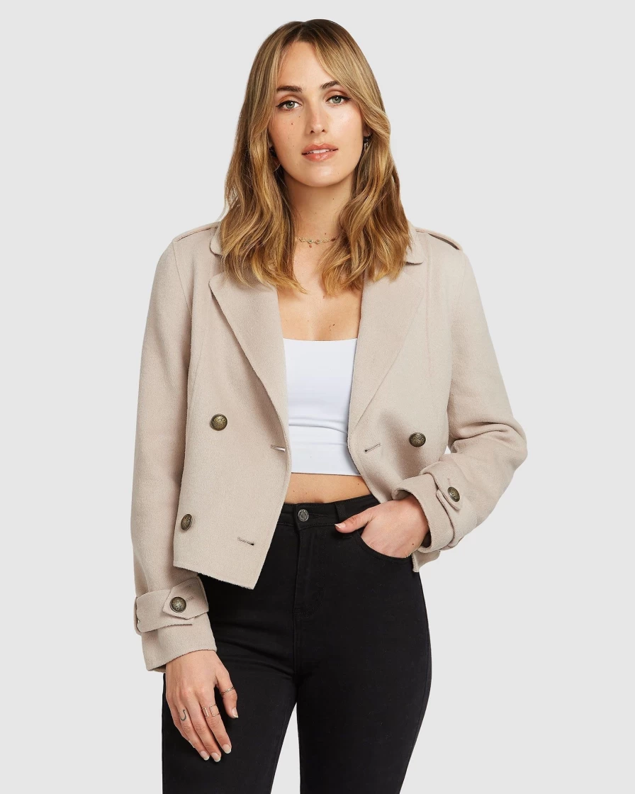 Belle & Bloom Women's Better Off Military Peacoat in Sand - Classic Trench Coat