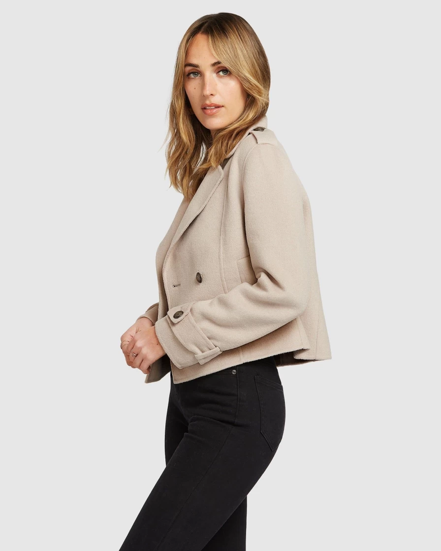 Belle & Bloom Women's Better Off Military Peacoat in Sand - Classic Trench Coat