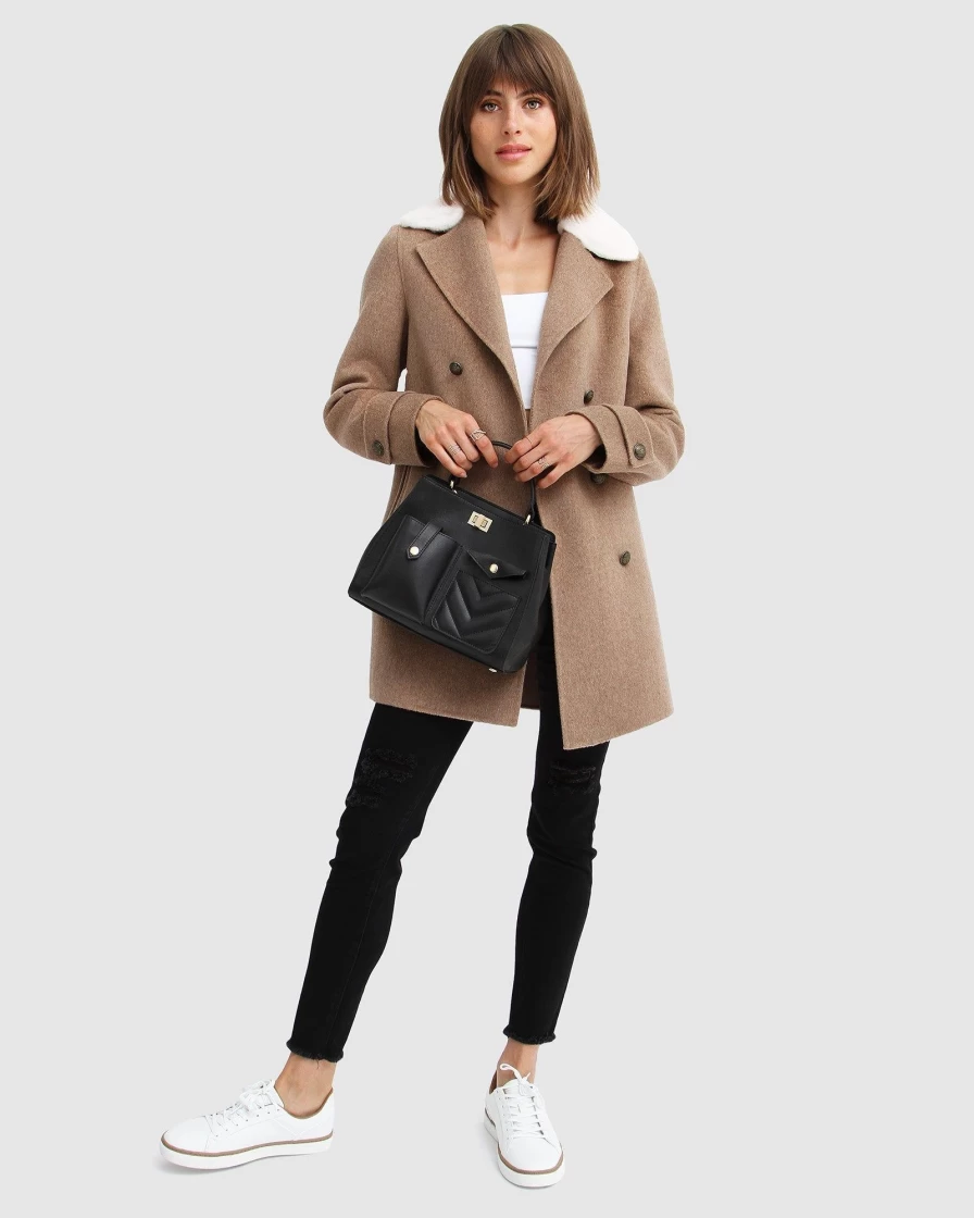 Belle & Bloom Women's Liberty Sherpa Collar Wool Blend Coat in Oat - Warm Winter Jacket