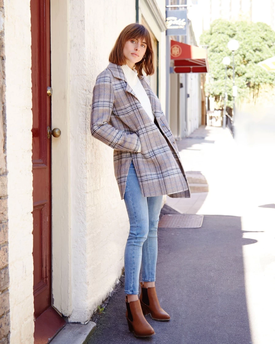 Belle & Bloom Women's Oversized Wool Blend Jacket - New Fit Ex-Boyfriend Style in Oat Plaid