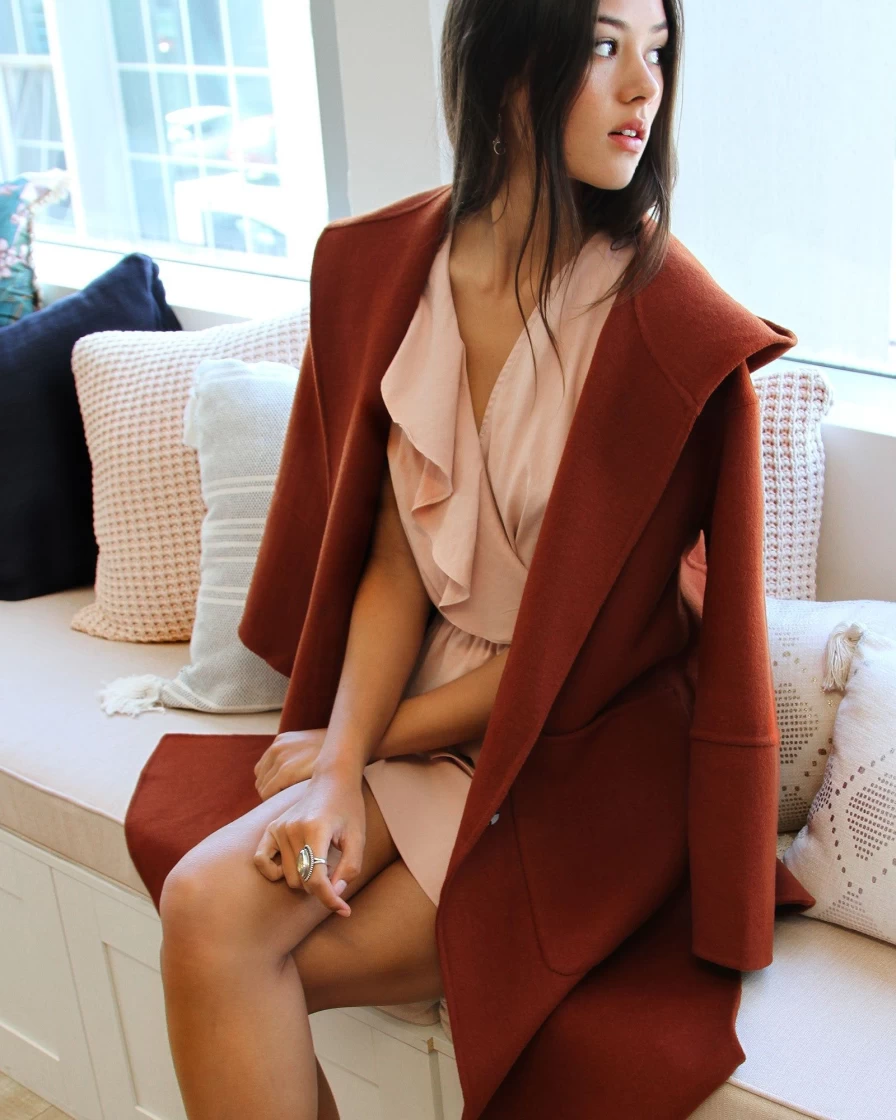 Belle & Bloom Women's Wool Blend Oversized Coat in Caramel - Walk This Way Style