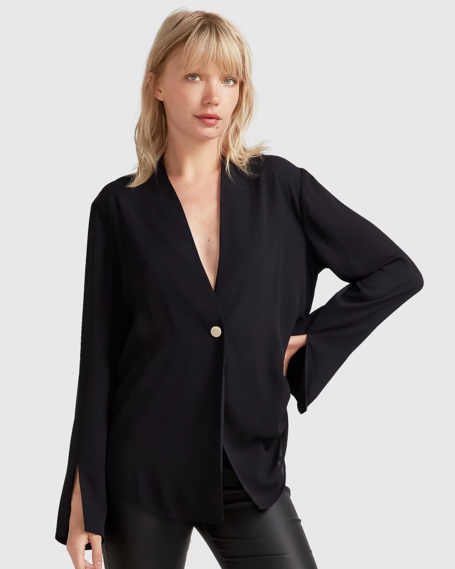 Belle & Bloom Women's Sheer Genius Lightweight Blazer - Black Stylish Tailored Jacket