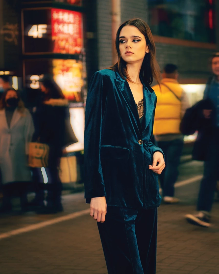 Belle & Bloom Women's Dark Teal Velvet Blazer - Elegant Eternity Style for Formal Wear