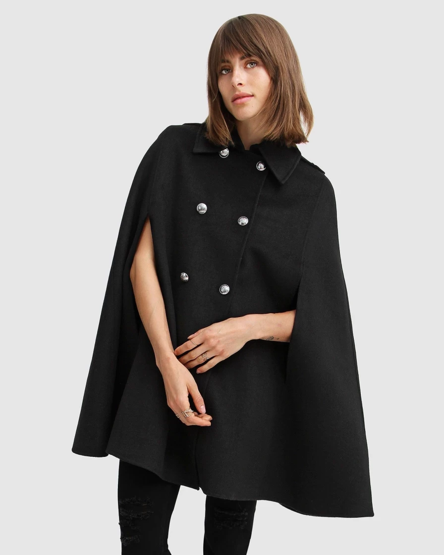 Belle & Bloom Women's On My Mind Black Wool Blend Cape Coat