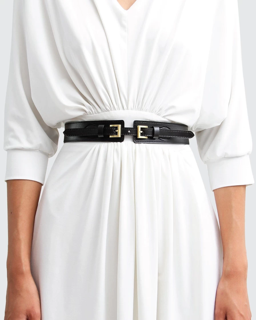 Belle & Bloom Women's Black London Fog Leather Waist Belt - Stylish & Adjustable