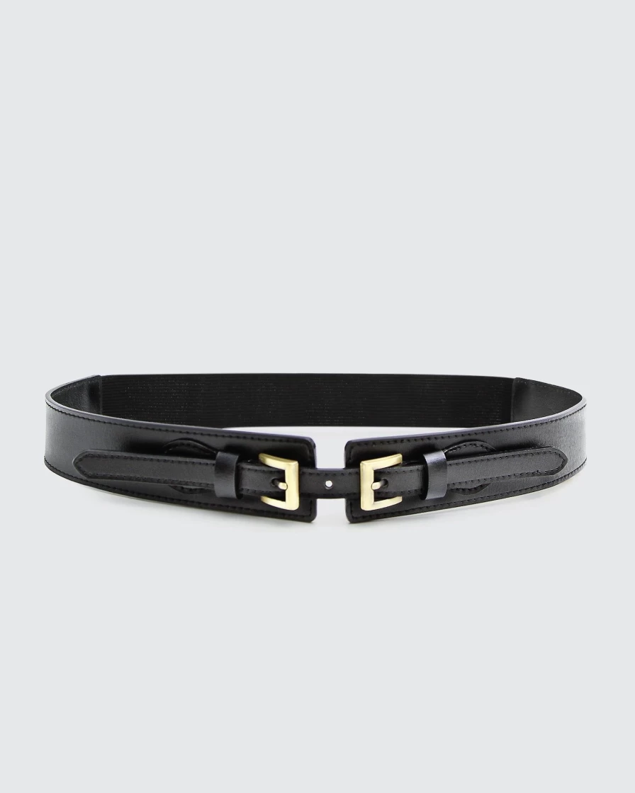 Belle & Bloom Women's Black London Fog Leather Waist Belt - Stylish & Adjustable