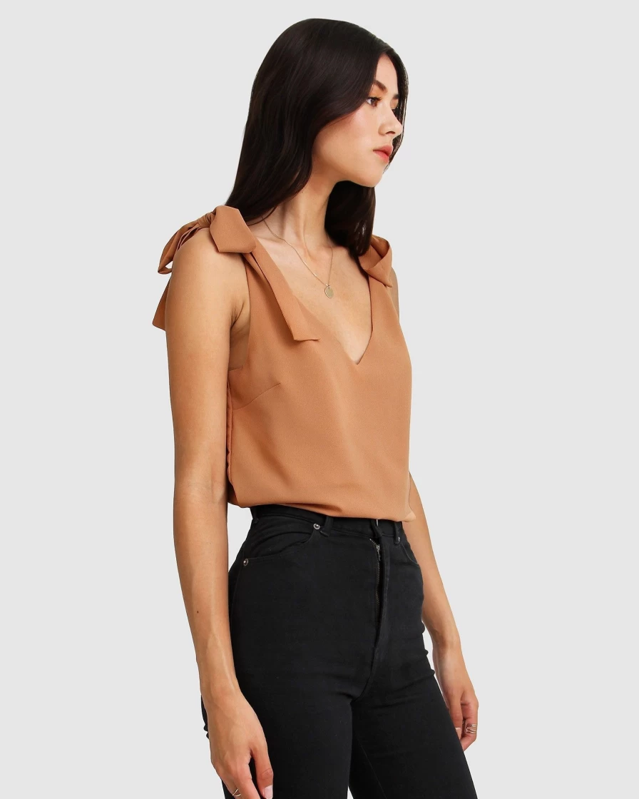 Belle & Bloom Women's Feel For You V-Neck Top in Camel - Soft Casual Blouse
