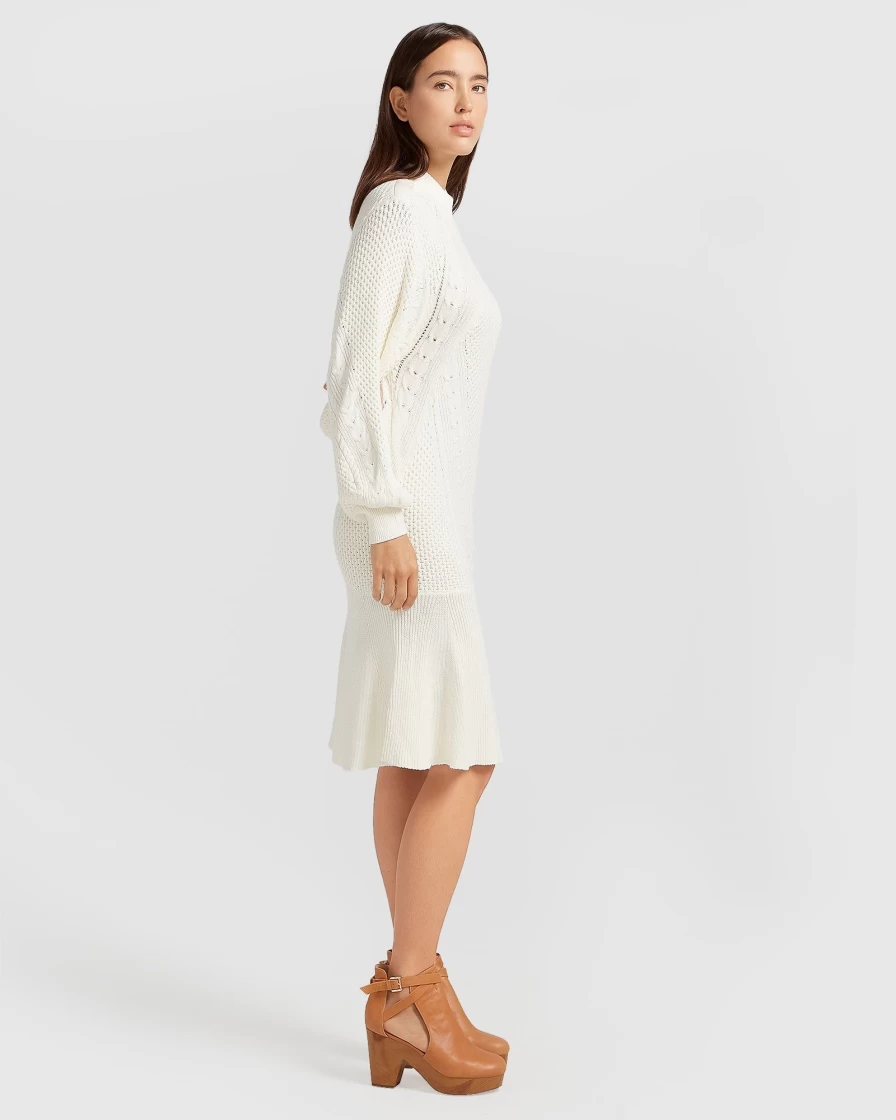 Belle & Bloom Women's Cream Love Letter Knit Dress - Soft Feminine Pullover Sweater Dress