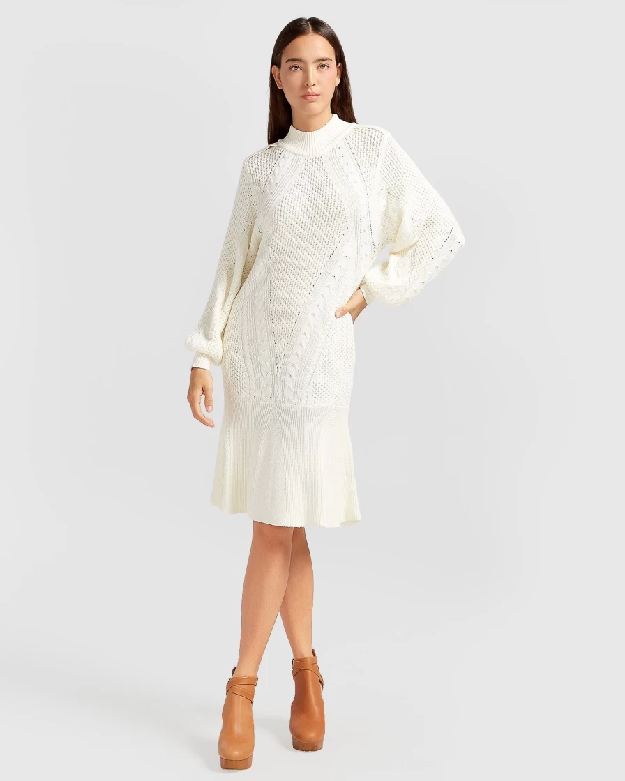 Belle & Bloom Women's Cream Love Letter Knit Dress - Soft Feminine Pullover Sweater Dress