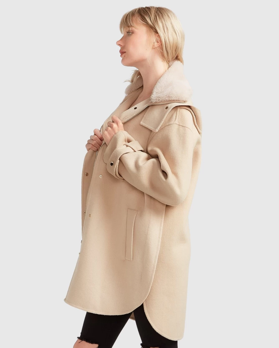 Belle & Bloom Women's Pale Oat Detachable Hooded Coat - Heavy Hearted Style