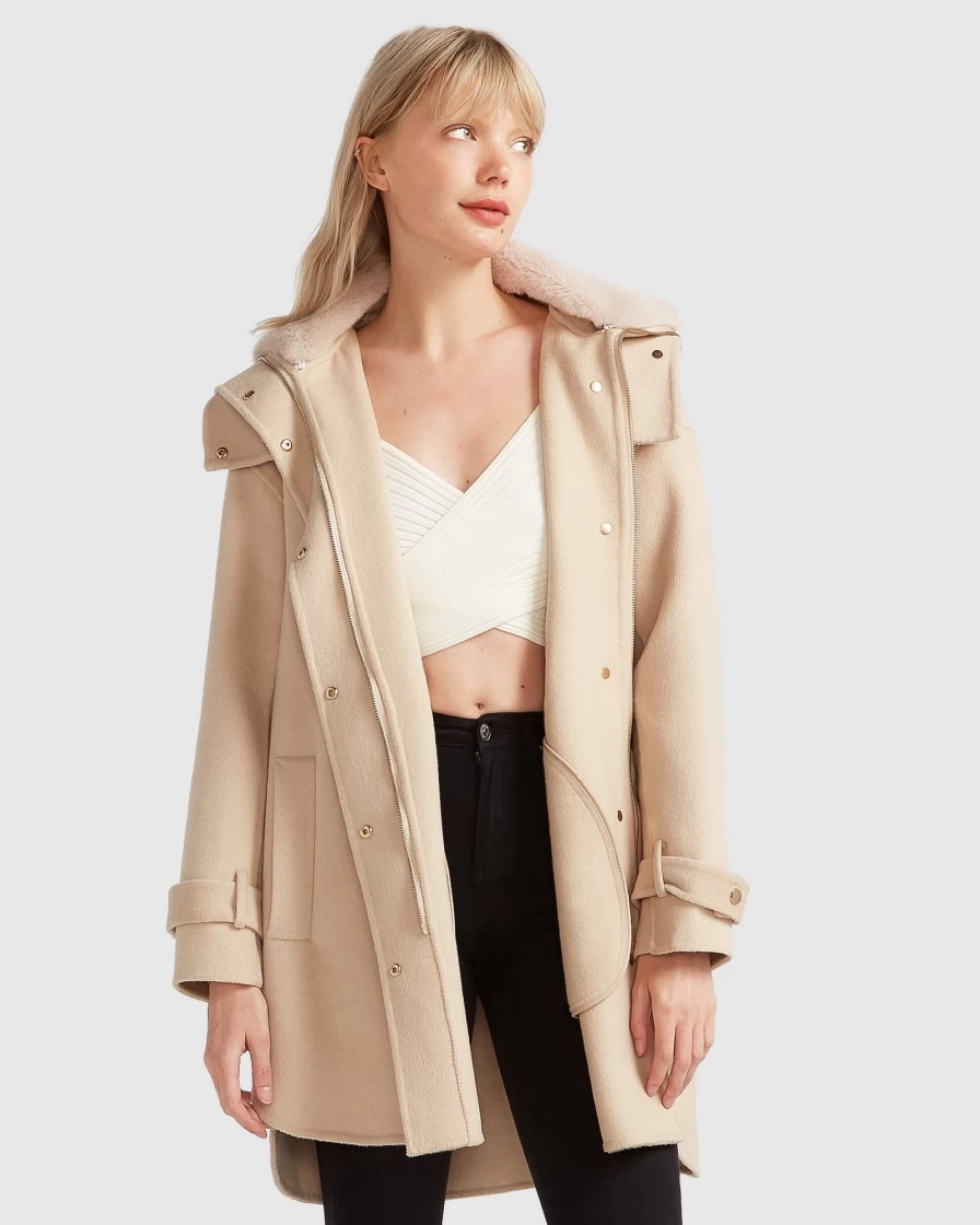 Belle & Bloom Women's Pale Oat Detachable Hooded Coat - Heavy Hearted Style
