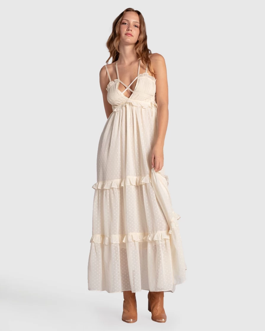 Belle & Bloom Women's Vintage White As It Was Tiered Midi Dress - Floral Summer Dress