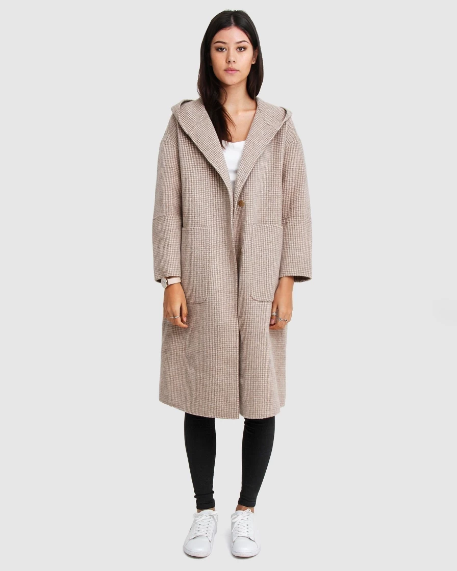 Belle & Bloom Women's Beige Oversized Wool Blend Coat - Walk This Way Style