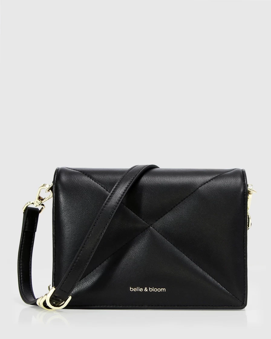 Belle & Bloom Women's Black Moonlit Drive Leather Crossbody Bag for Evening & Day Use