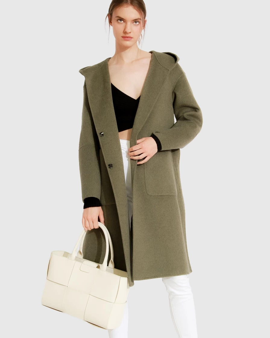 Belle & Bloom Women's Army Green Oversized Wool Blend Coat - Walk This Way Style