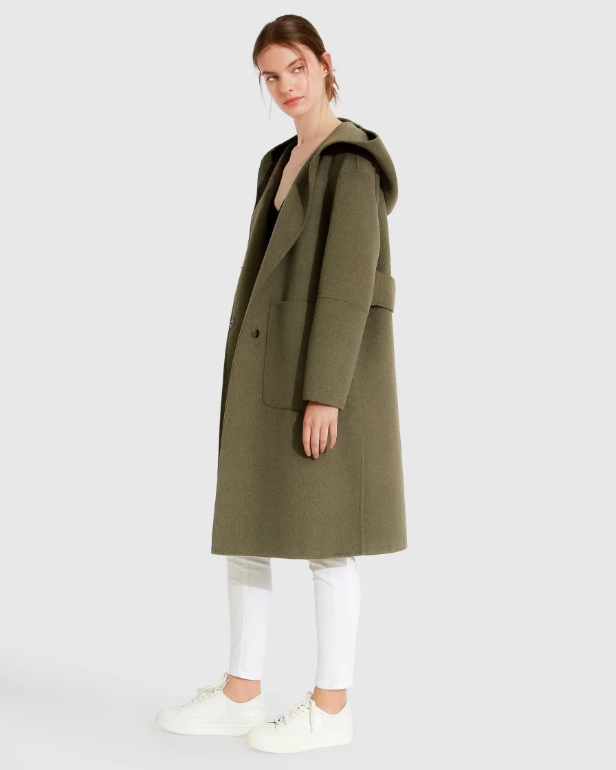 Belle & Bloom Women's Army Green Oversized Wool Blend Coat - Walk This Way Style