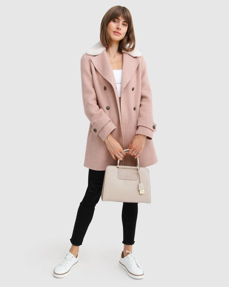 Belle & Bloom Women's Liberty Wool Blend Sherpa Collar Coat in Blush Pink