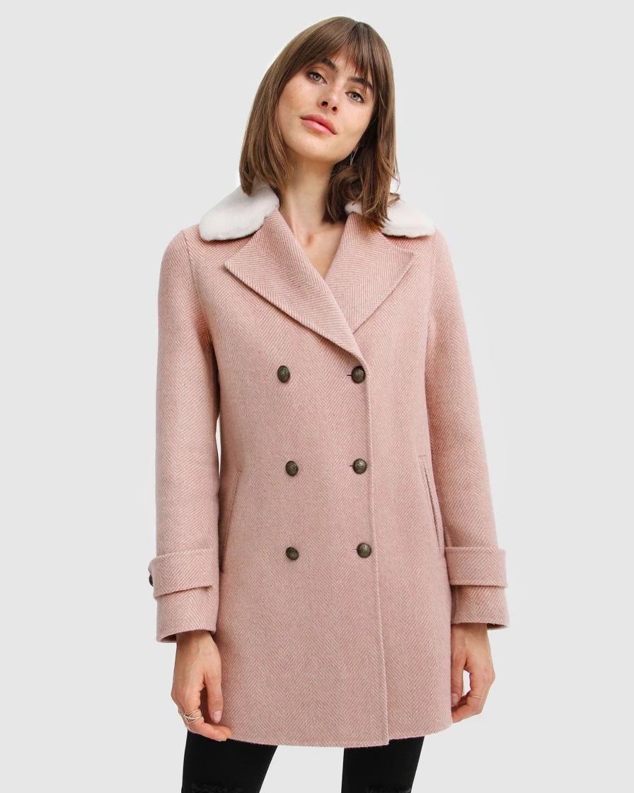 Belle & Bloom Women's Liberty Wool Blend Sherpa Collar Coat in Blush Pink
