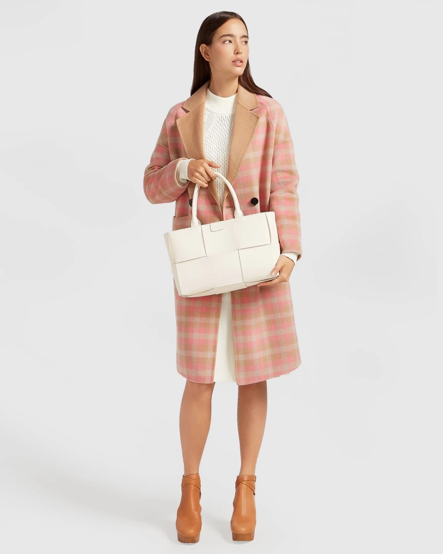 Belle & Bloom Women's Double-Breasted Wool Blend Coat in Iced Vovo Check - Elegant Winter Trench Coat