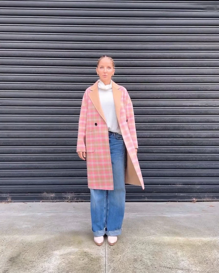 Belle & Bloom Women's Double-Breasted Wool Blend Coat in Iced Vovo Check - Elegant Winter Trench Coat