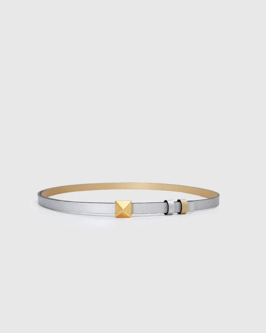 Belle & Bloom Women's Cleopatra Metallic Pyramid Stud Leather Belt - Gold & Silver Fashion Accessory