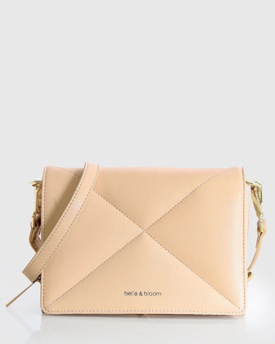 Belle & Bloom Women's Latte Leather Crossbody Bag - Moonlit Drive Style for Everyday Elegance