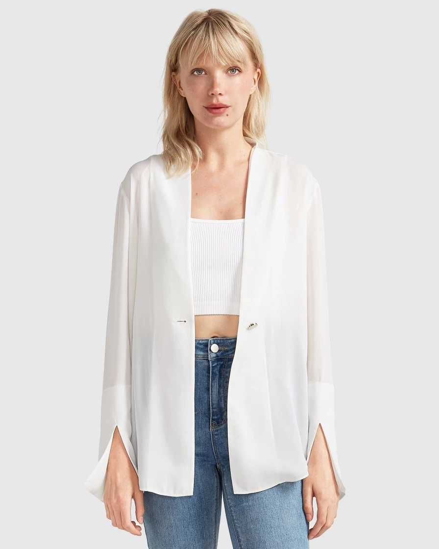 Belle & Bloom Women's Sheer Genius Lightweight White Blazer for Elegant Office Wear