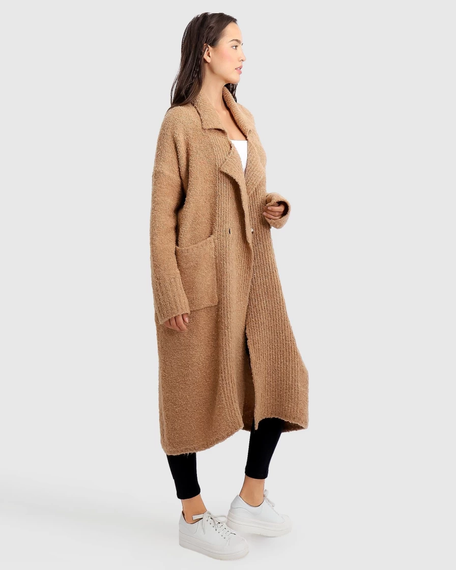 Belle & Bloom Women's Light Camel Sustainable Sweater Coat - Born To Run Style
