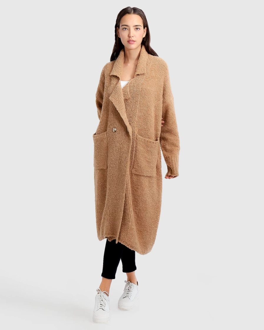 Belle & Bloom Women's Light Camel Sustainable Sweater Coat - Born To Run Style
