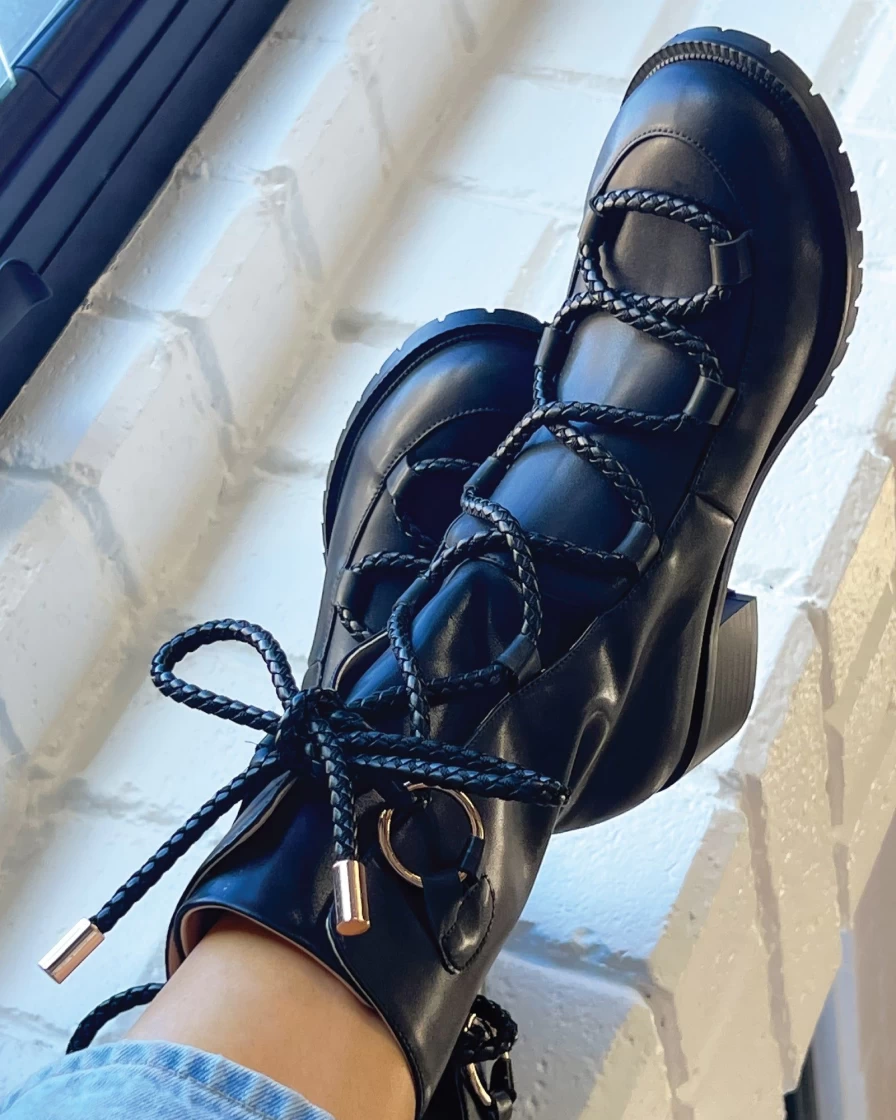 Belle & Bloom Women's Shibuya Laced Boots in Black - Stylish & Comfortable Ankle Boots