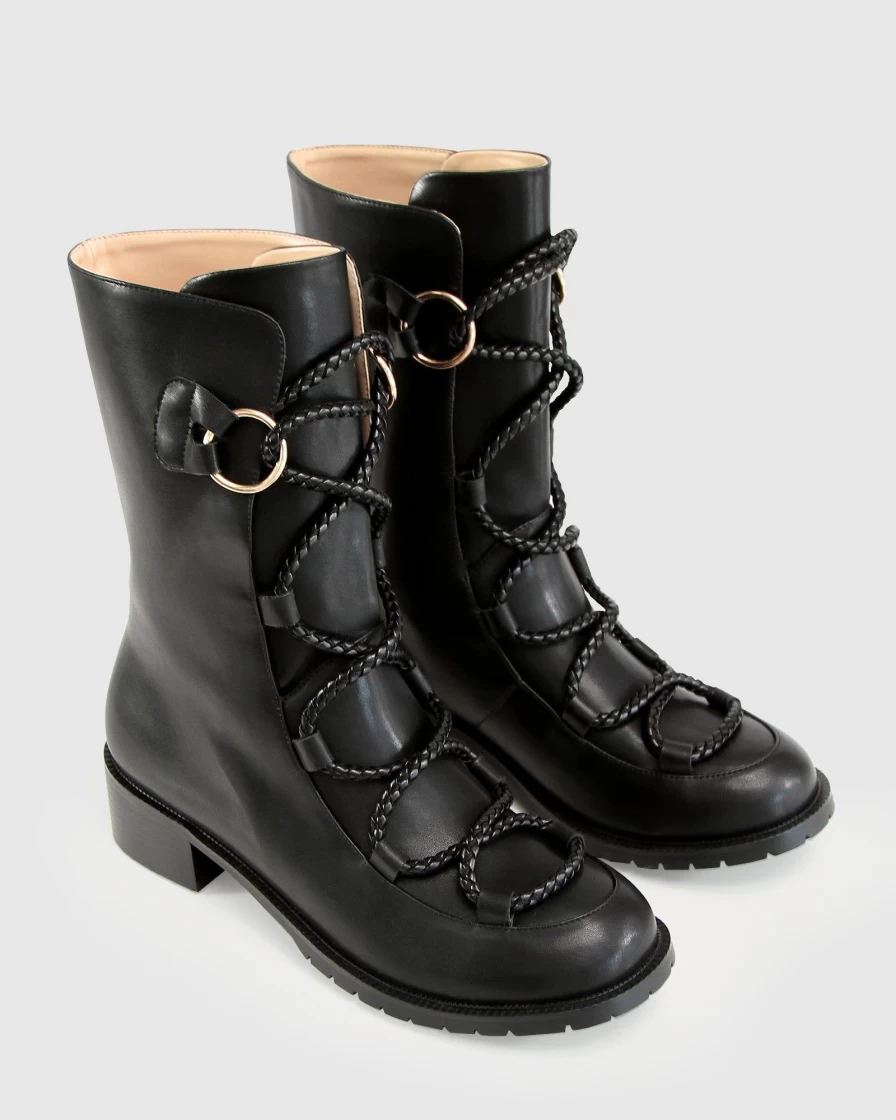 Belle & Bloom Women's Shibuya Laced Boots - Black Stylish Ankle Boots for Women