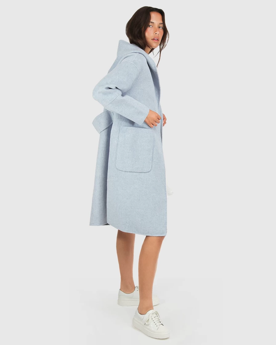 Belle & Bloom Women's Light Blue Wool Blend Oversized Coat - Walk This Way Style