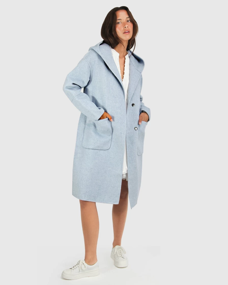 Belle & Bloom Women's Light Blue Wool Blend Oversized Coat - Walk This Way Style