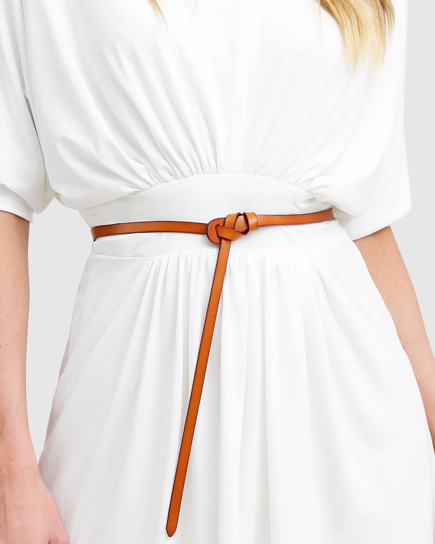 Belle & Bloom Women's Brown Leather Tie The Knot Belt for Stylish Outfits
