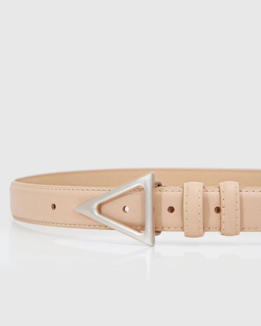 Belle & Bloom Women's Bermuda Triangle Leather Belt in Latte - Stylish Genuine Leather Fashion Accessory