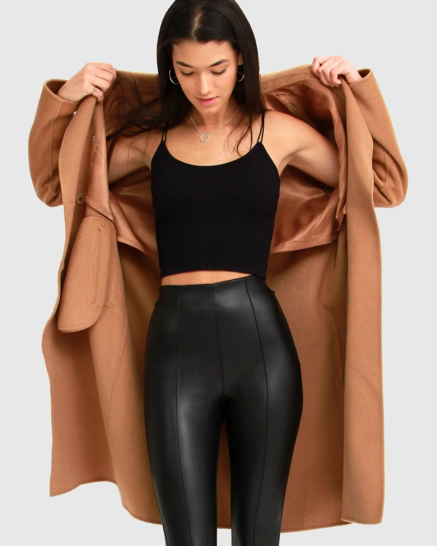 Belle & Bloom Women's Camel Double-Breasted Wool Coat - Boss Girl Style Lined Winter Jacket