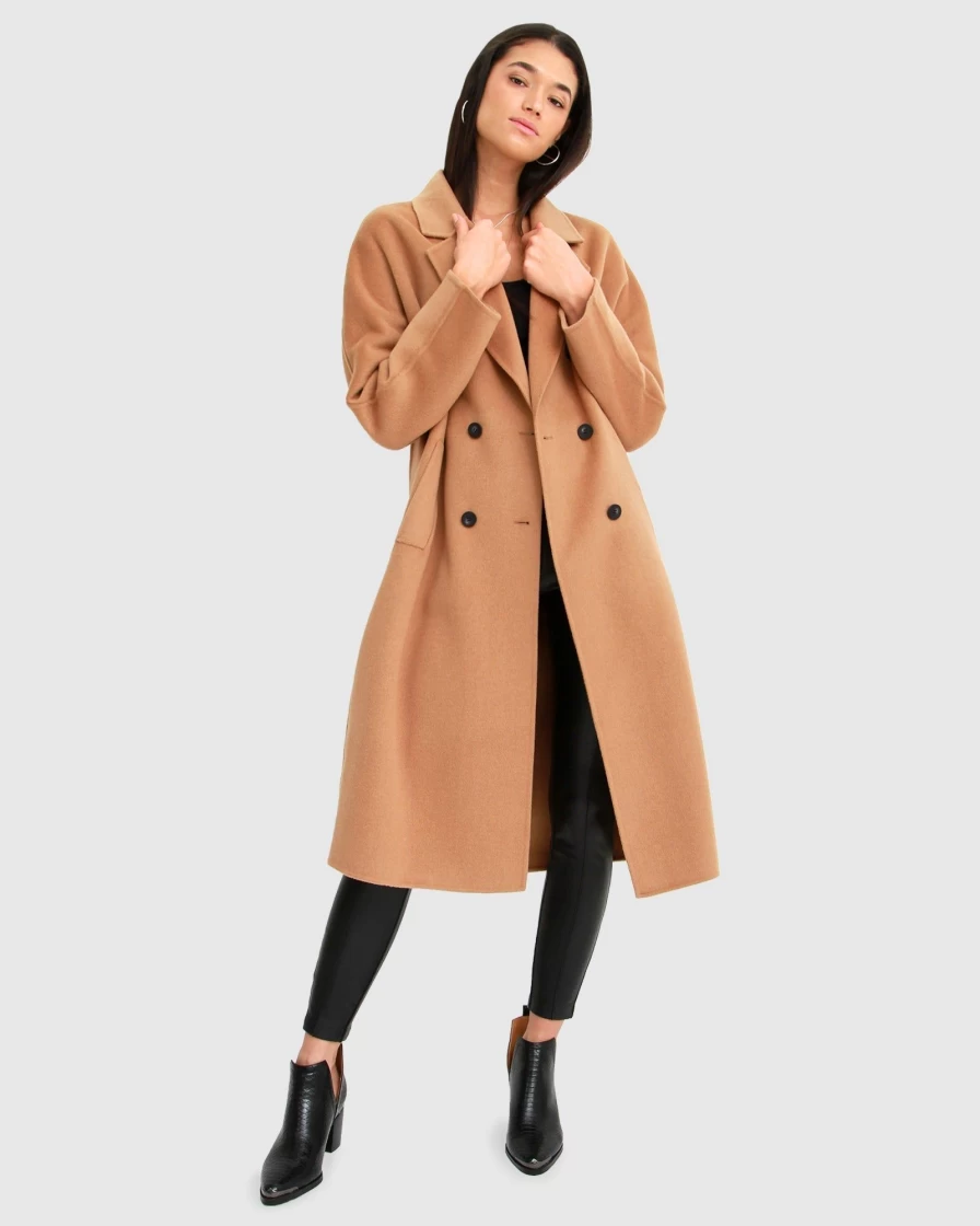 Belle & Bloom Women's Camel Double-Breasted Wool Coat - Boss Girl Style Winter Jacket