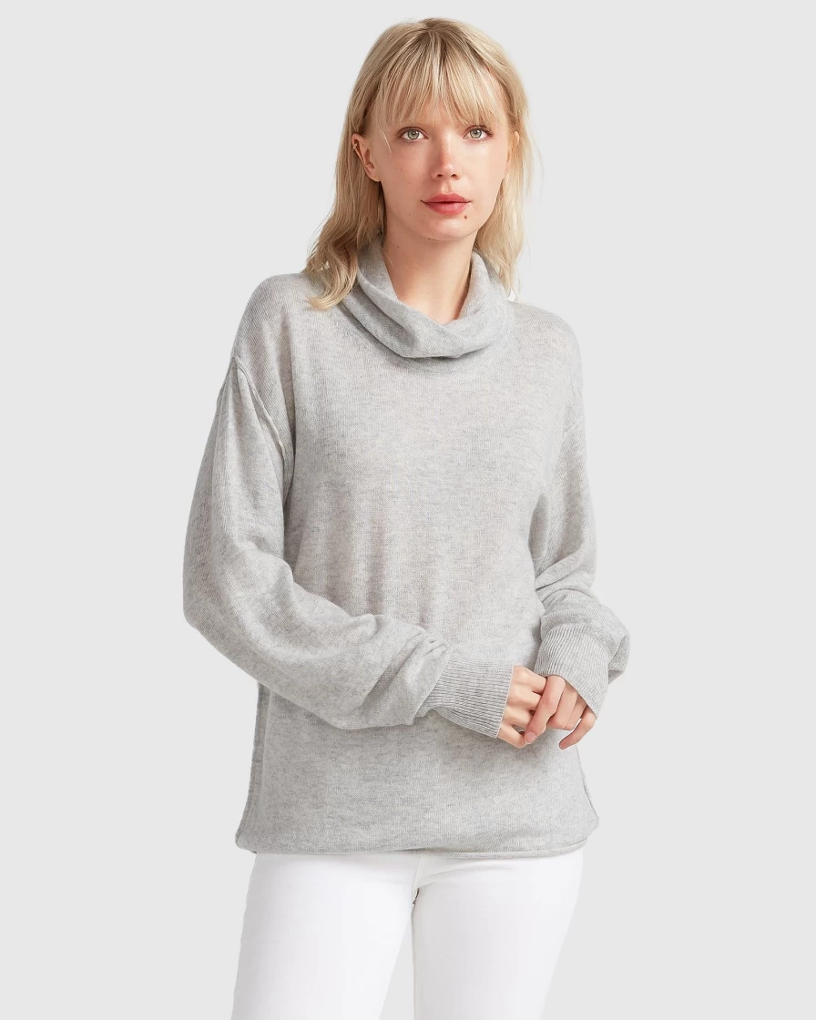 Belle & Bloom Women's Grey Cashmere Knit Sweater - Soft & Cozy Simple Pleasures Collection