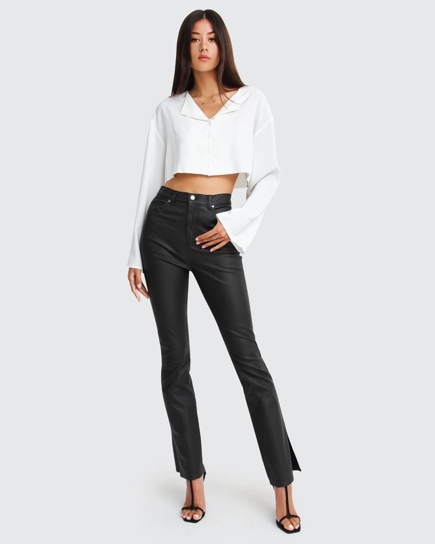 Belle & Bloom Women's Black Pleather Take Me Out Pants - Faux Leather Trousers