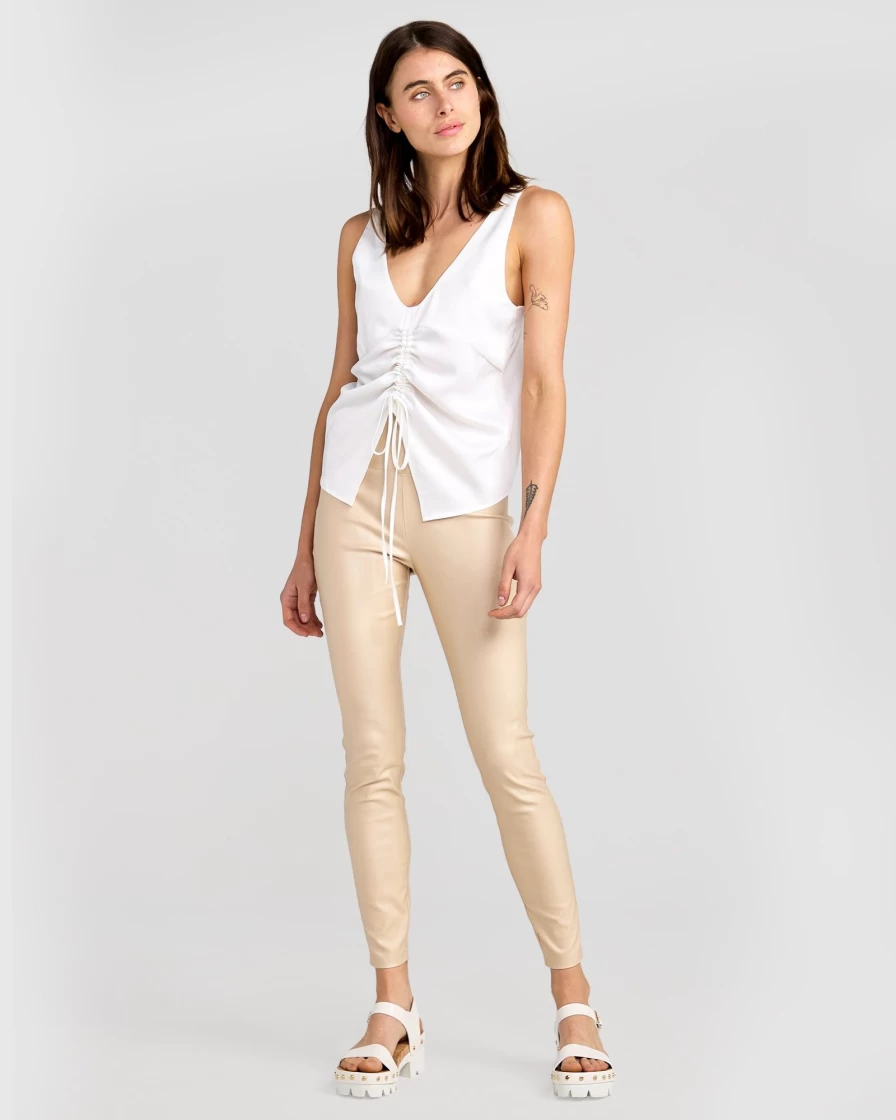 Belle & Bloom Women's City Slicker Coated Legging in Sand - High-Waist Stretchy Comfortable Tummy Control